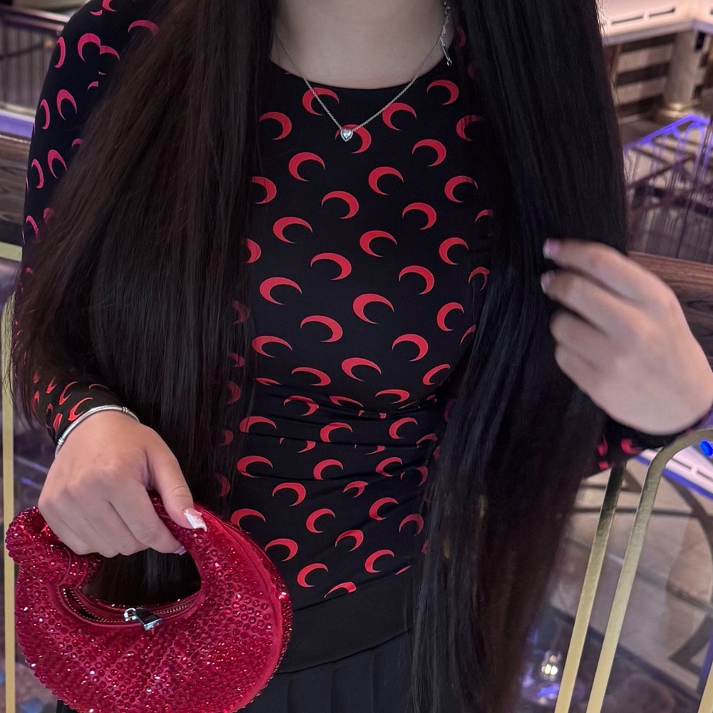 Marine Serre Black Top with Red Crescent Moons